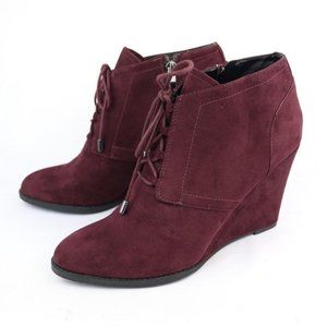 FRANCO SARTO LENNON SUEDE BURGANDY WEDGE  LACES GUNMETAL